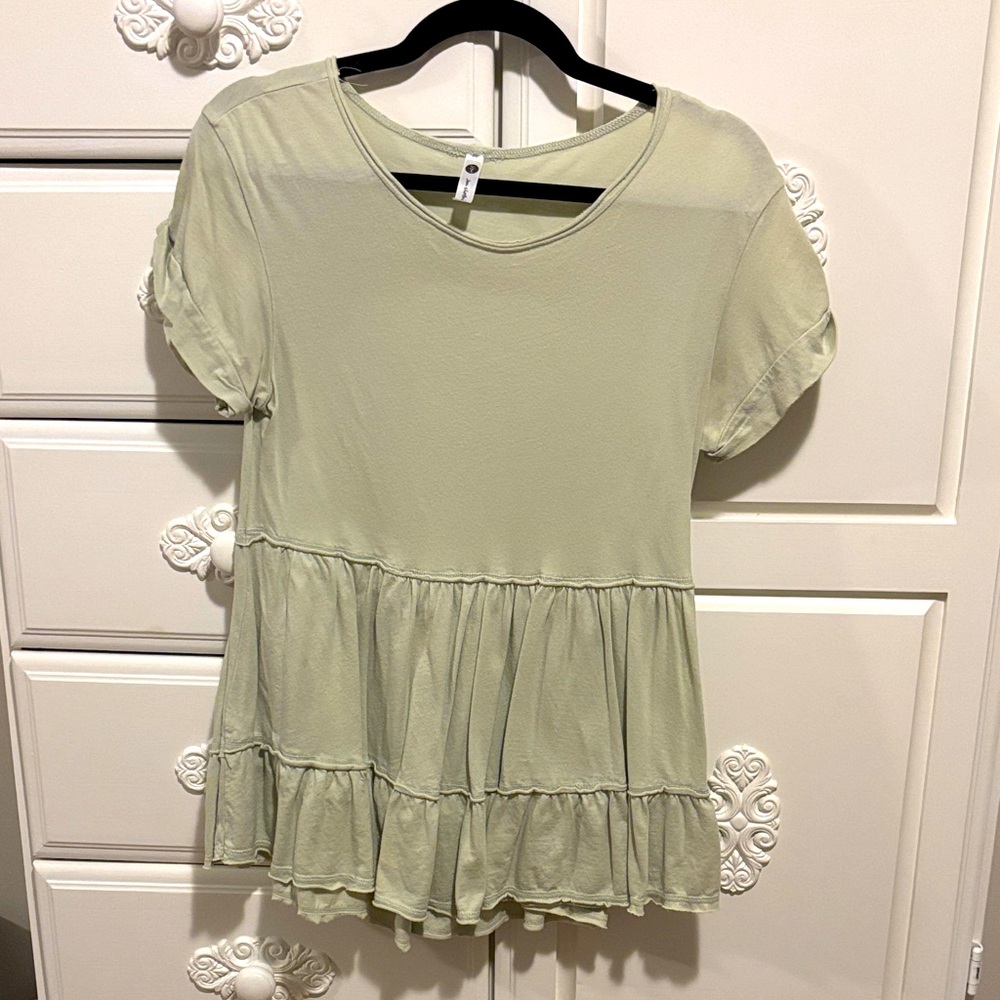 JM Sage Green Ruffle Short Sleeve Top